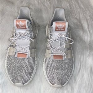 Adidias sneakers. White,grey, & rose gold accents